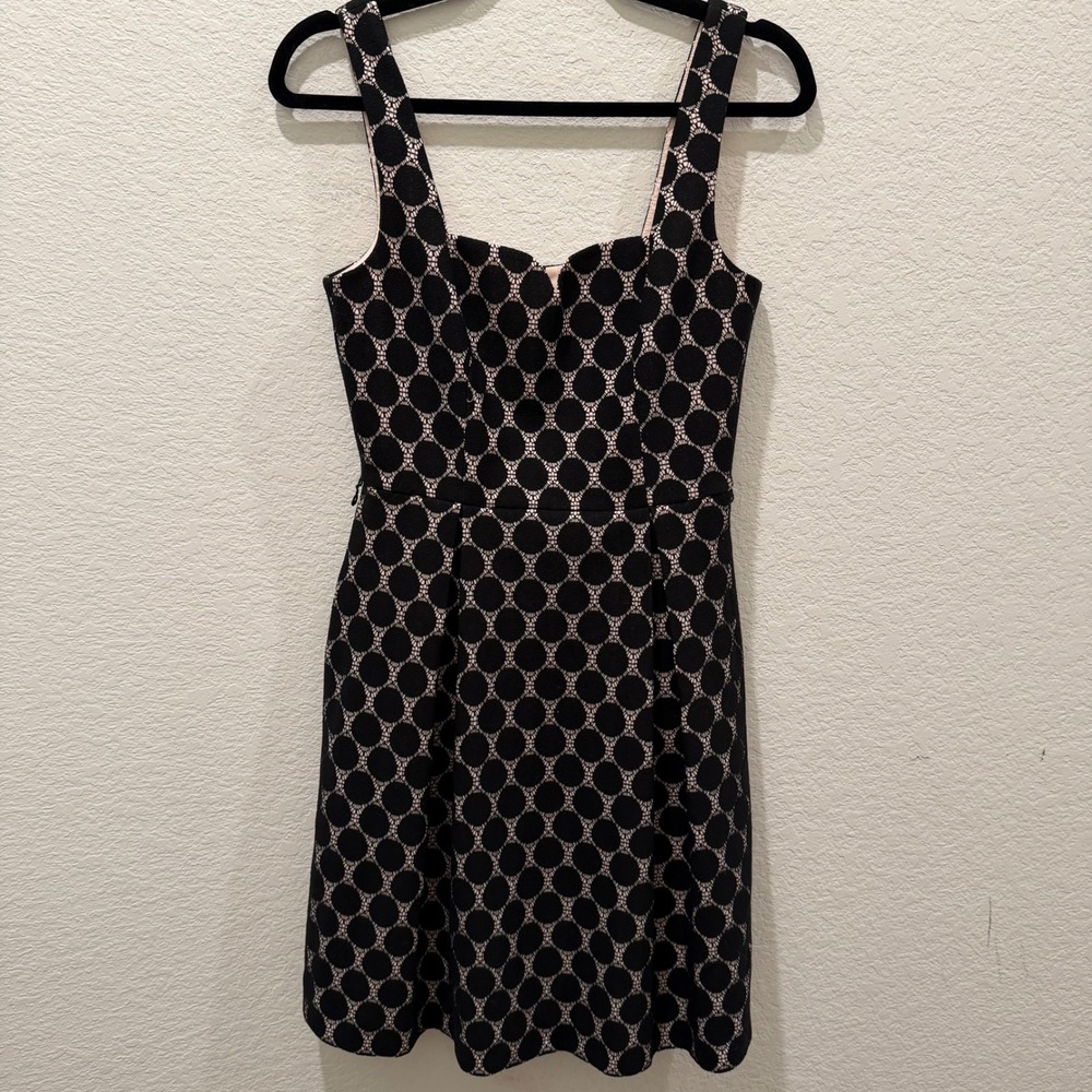 Trina Turk Black Lace Circle Overlay Sweetheart Fit Flare Dress Pink Lining 2